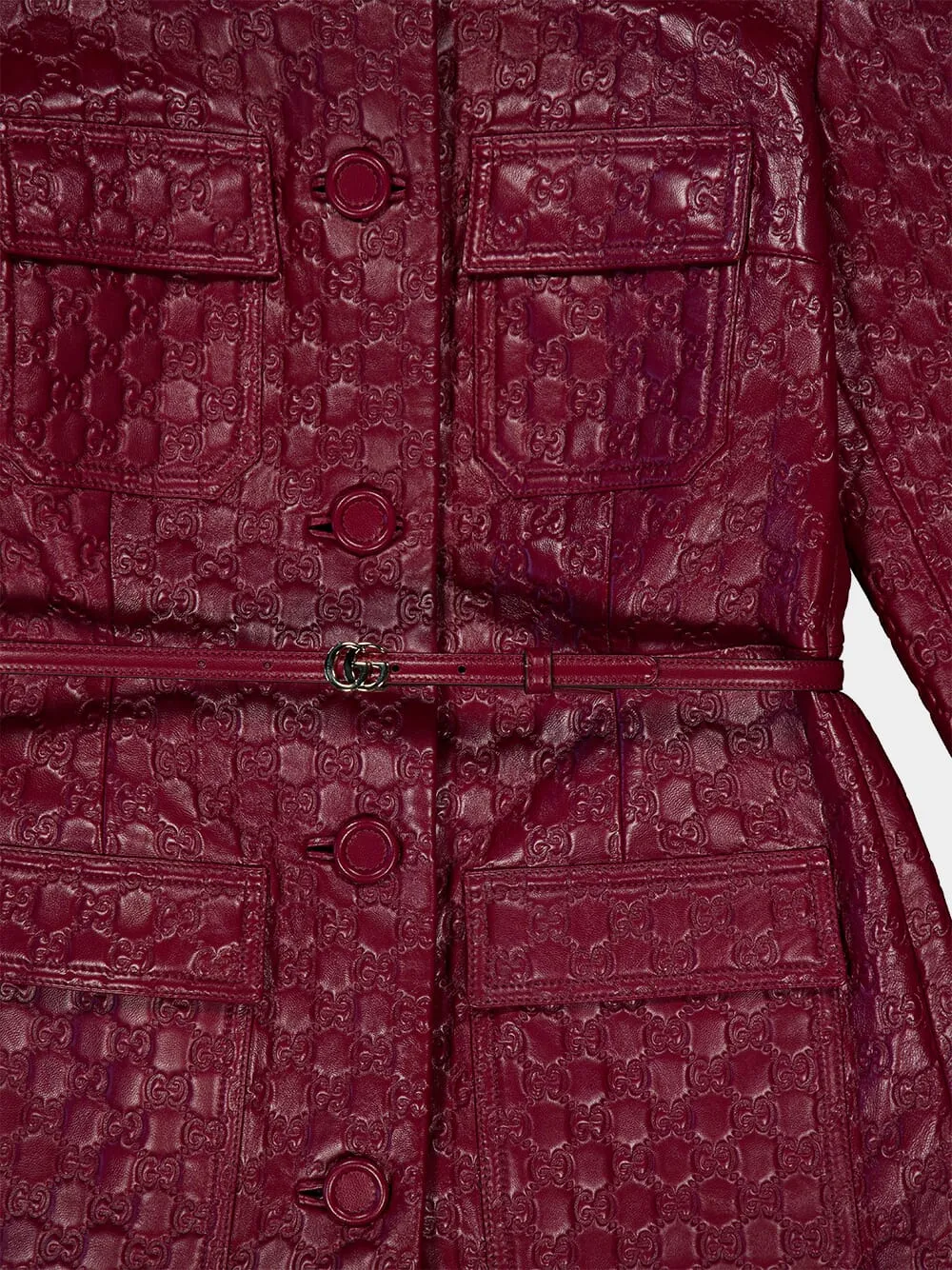 Ancora Red GG Embossed Leather Jacket