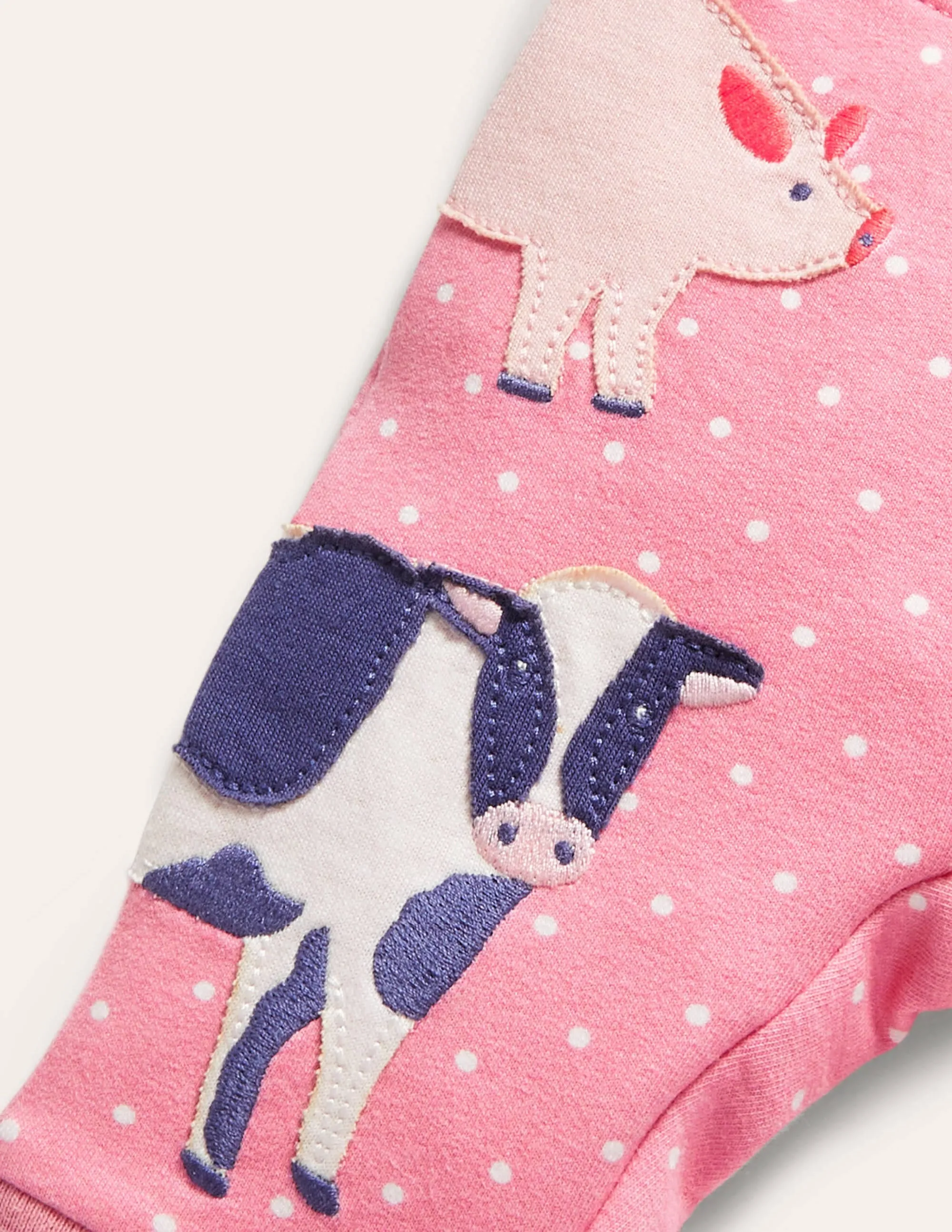 Appliqué Jersey Trousers-Bright Petal Pin Spot Animals