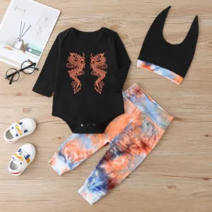 Baby Unisex Animal Printed Romper & Tie Dye Pants & Hat Wholesale Baby
