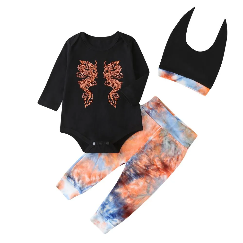 Baby Unisex Animal Printed Romper & Tie Dye Pants & Hat Wholesale Baby