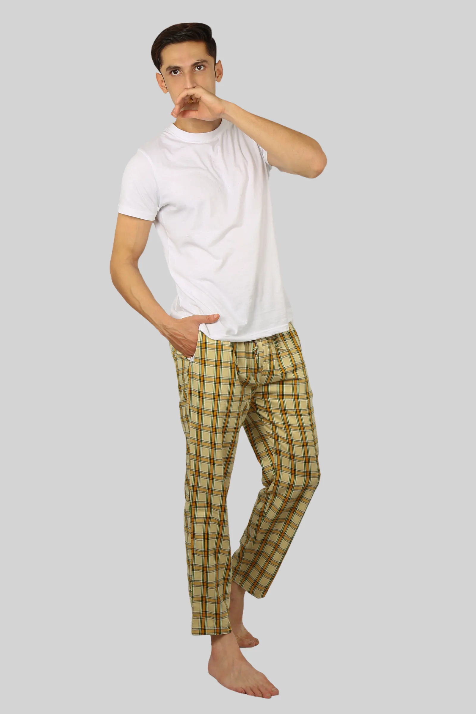 Beige soft and super comfortable checkered pajamas for men