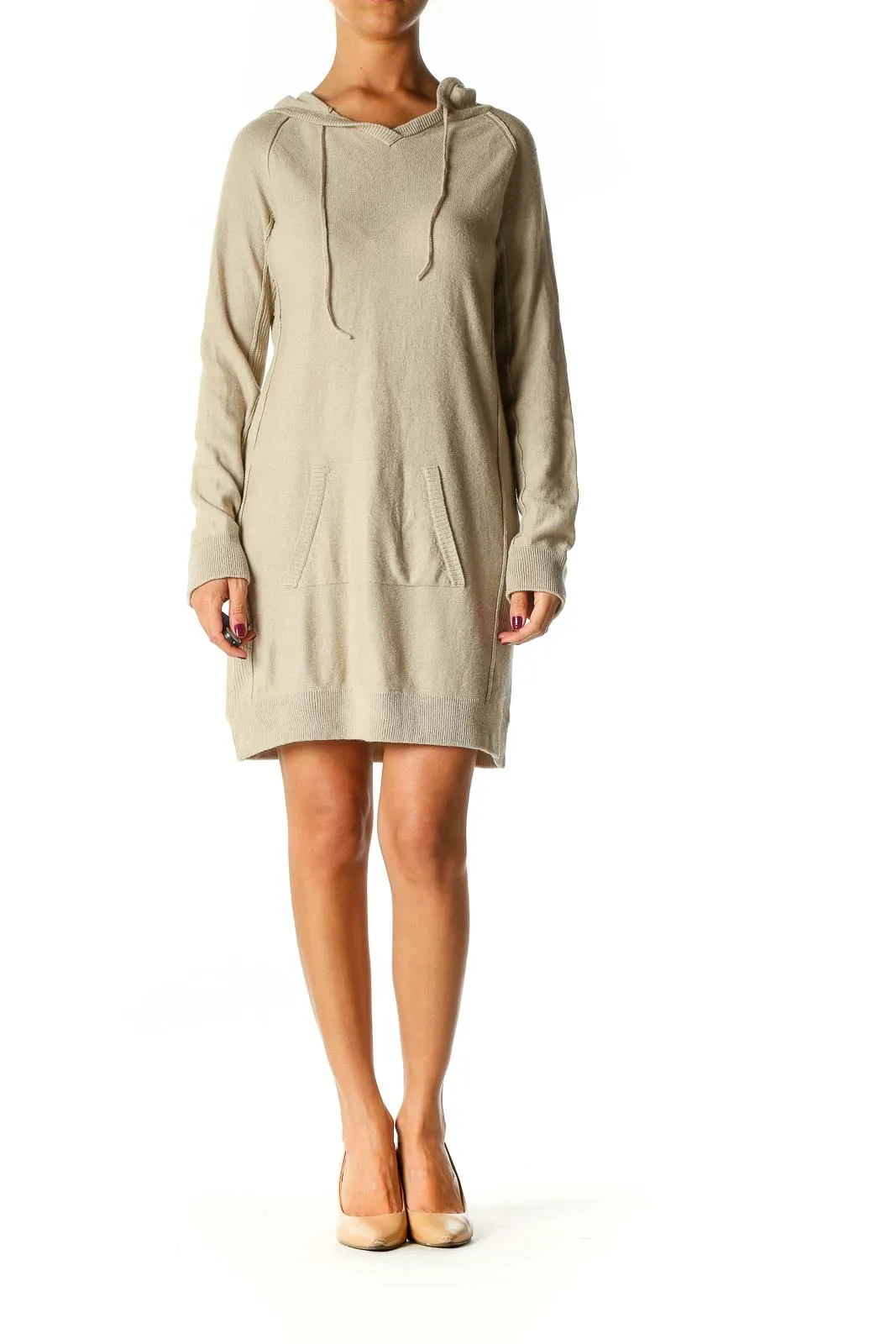 Beige Textured Casual Shift Dress
