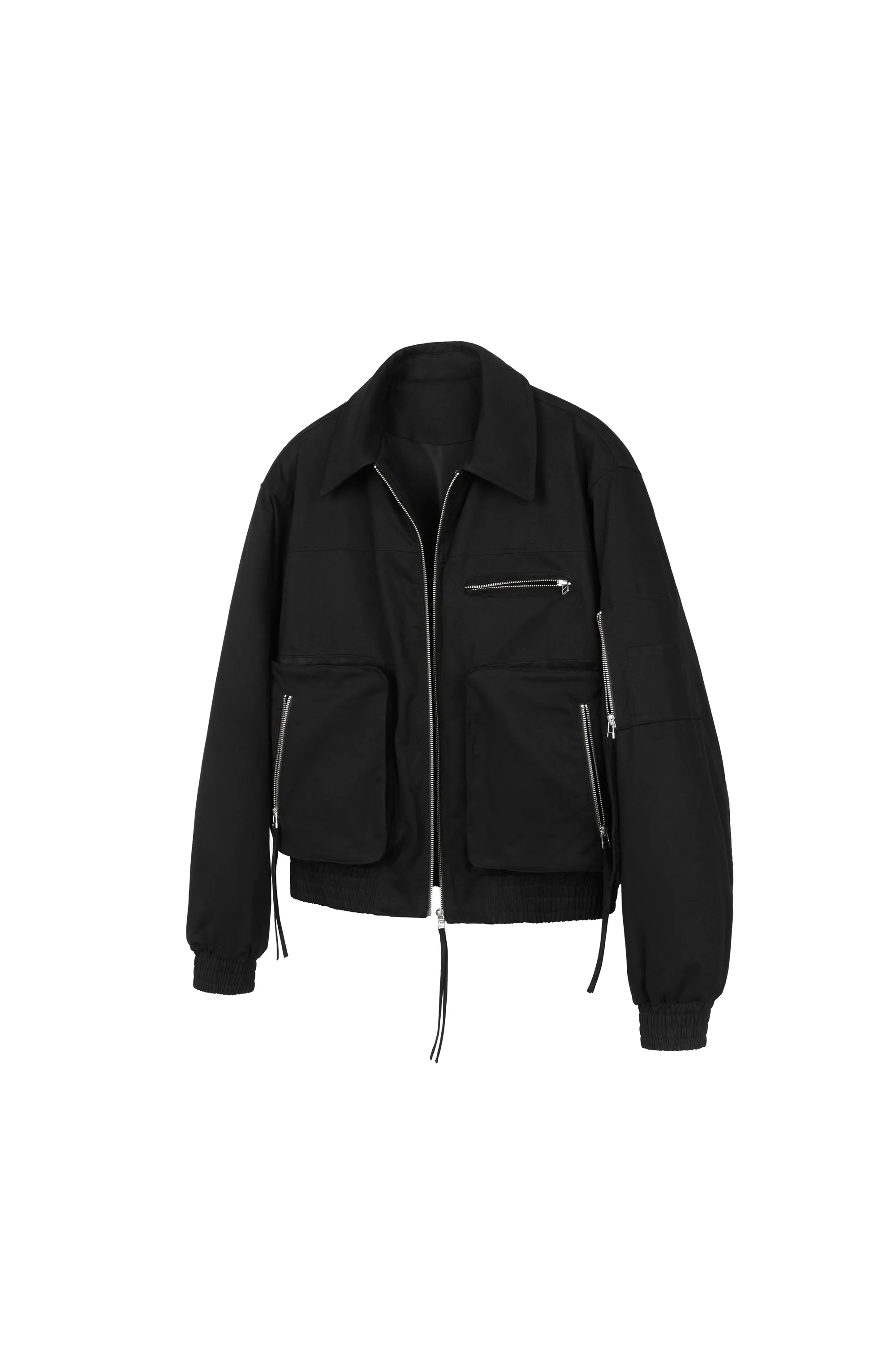 Black Multi-Pocket Bomber Jacket