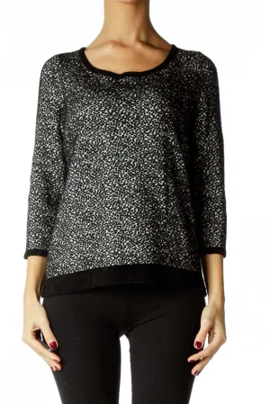 Black White Round Neck Textured Knit