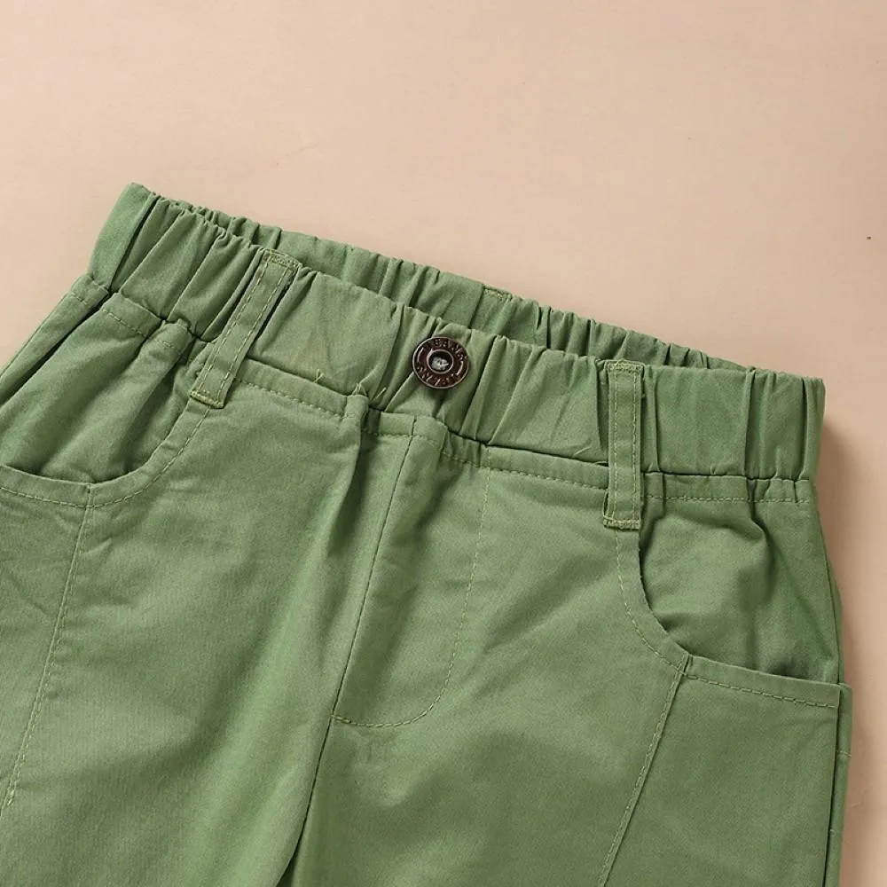 Boys Pocket Spomekids Letter Pattern Green Causal Pants Wholesale Boy Boutique Clothing