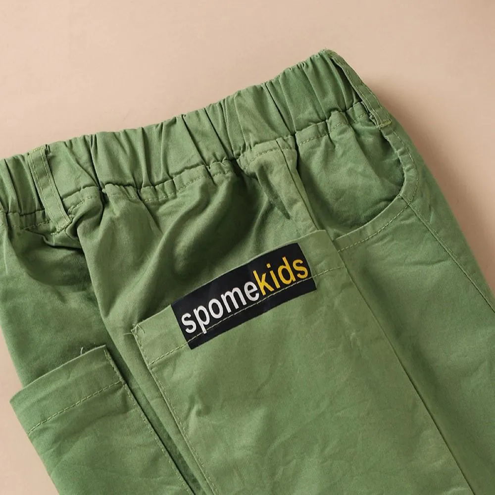 Boys Pocket Spomekids Letter Pattern Green Causal Pants Wholesale Boy Boutique Clothing