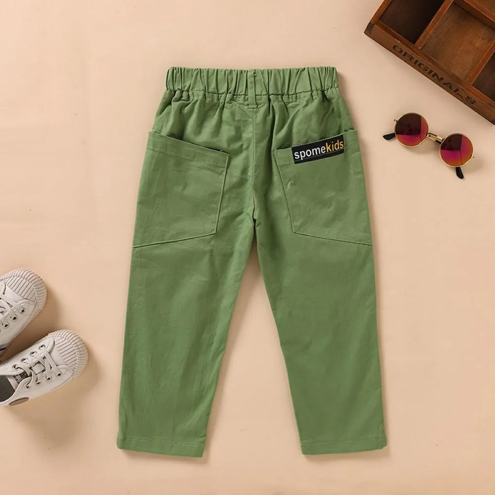 Boys Pocket Spomekids Letter Pattern Green Causal Pants Wholesale Boy Boutique Clothing