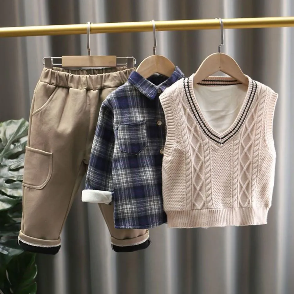 Boys V-Neck Vest Sweater Top & Pants Wholesale Boys Boutique Clothing