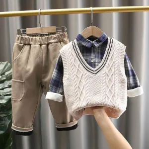 Boys V-Neck Vest Sweater Top & Pants Wholesale Boys Boutique Clothing