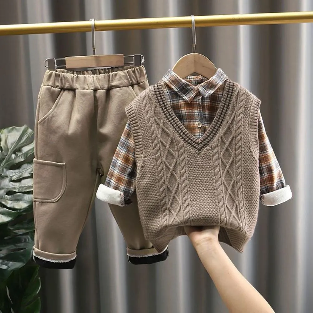 Boys V-Neck Vest Sweater Top & Pants Wholesale Boys Boutique Clothing