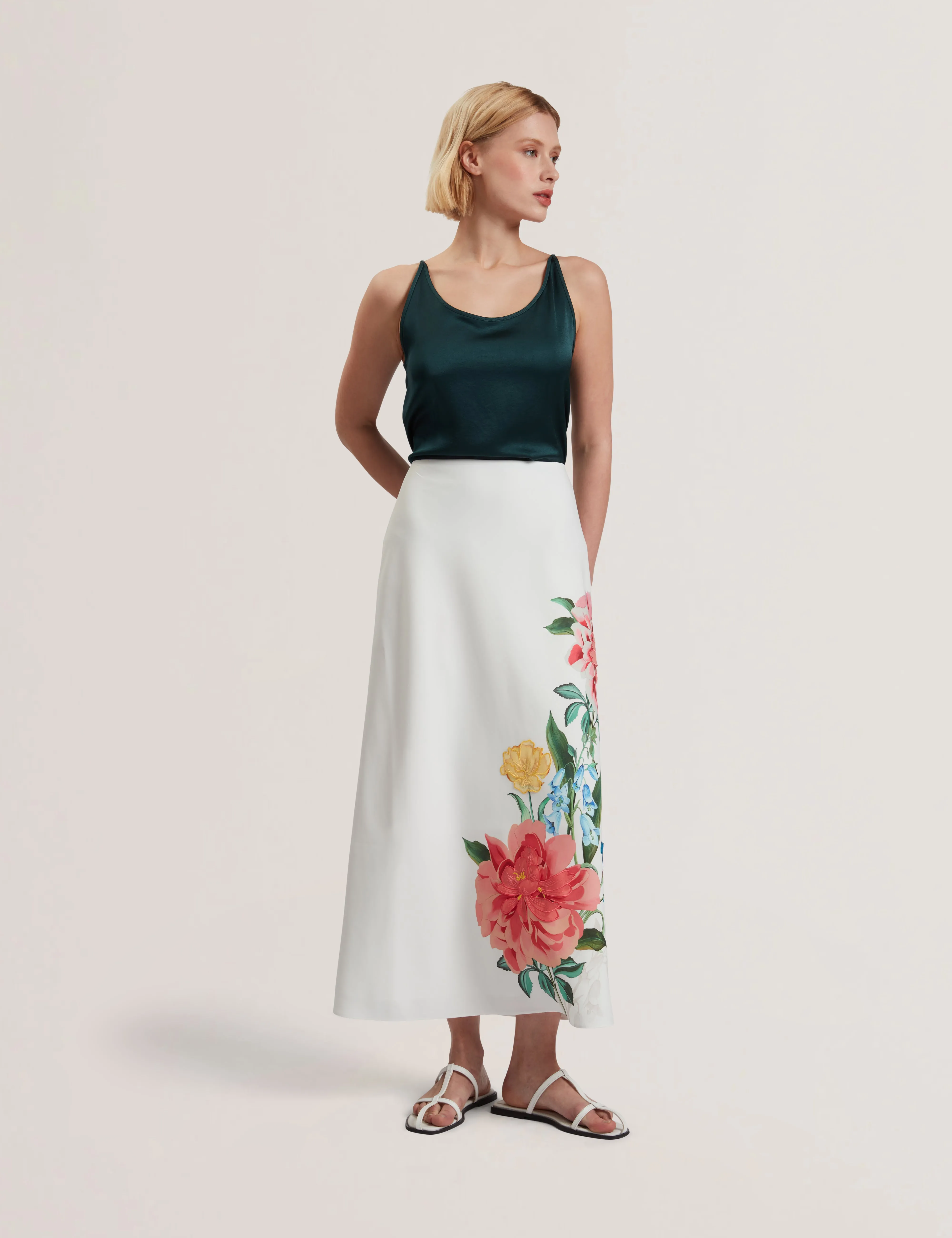 Casla Printed Column Maxi Skirt White