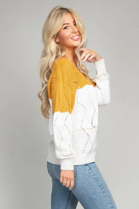 Color Block V neck Knit