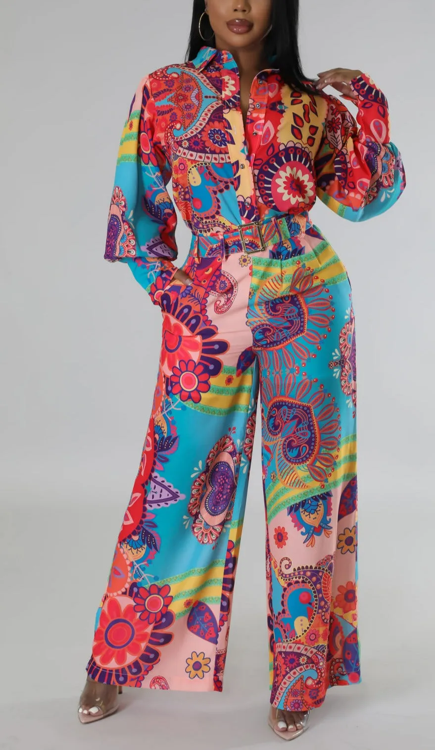 Colorful Two Piece Pants Set