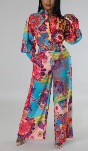 Colorful Two Piece Pants Set
