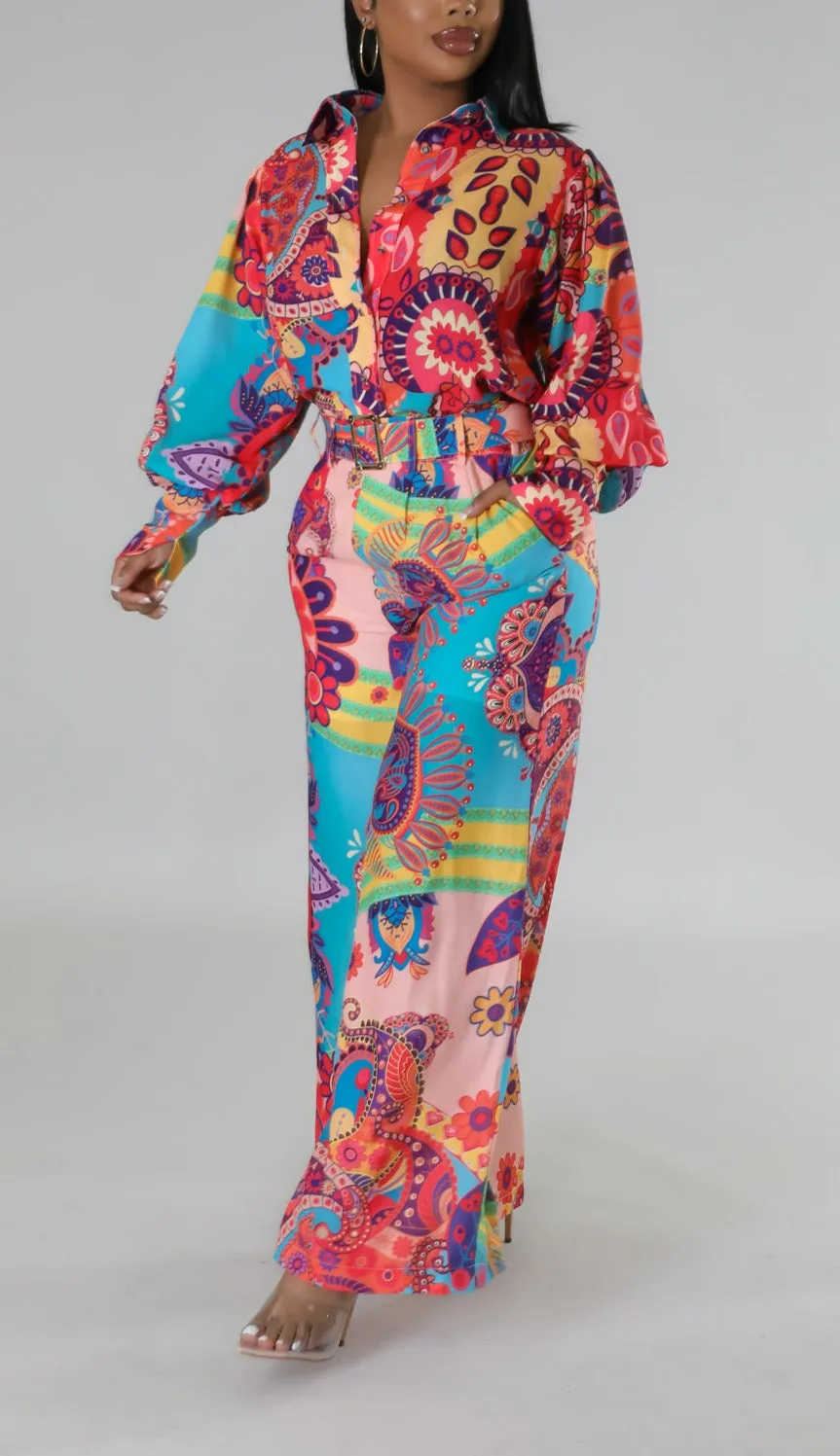 Colorful Two Piece Pants Set