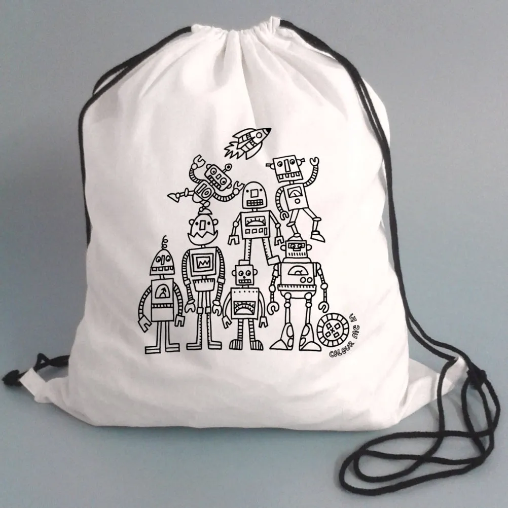 Colour Me In Robots Drawstring Bag