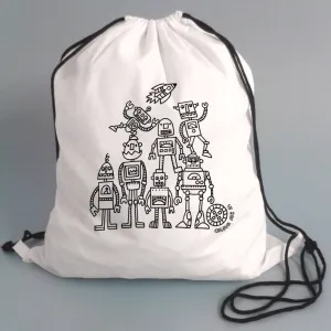 Colour Me In Robots Drawstring Bag