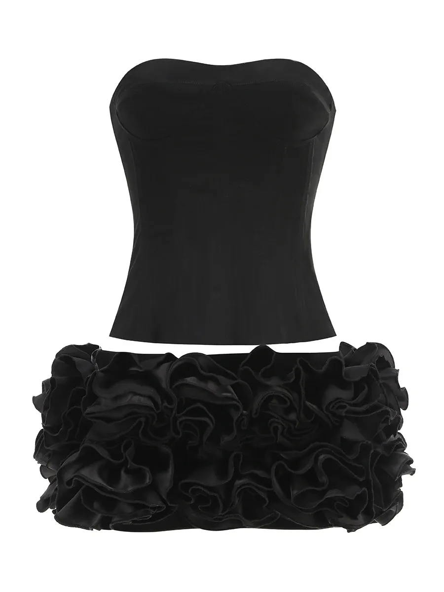 Corset Top And 3d Flower Micro Skirt Set