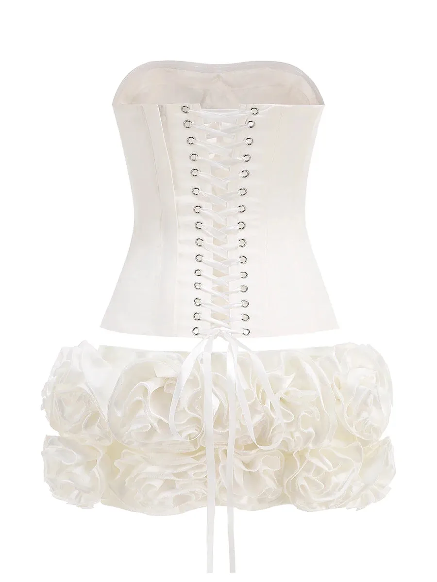 Corset Top And 3d Flower Micro Skirt Set