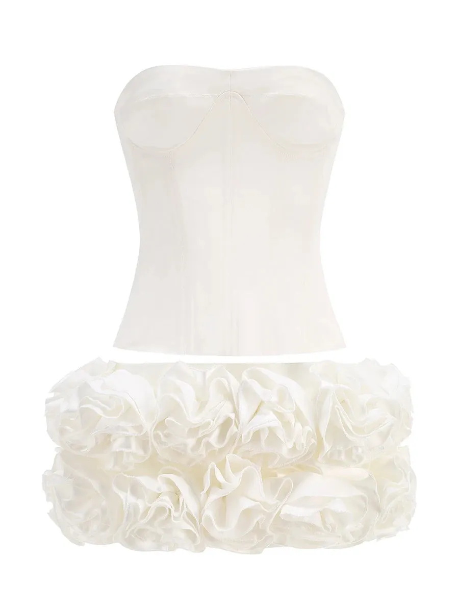 Corset Top And 3d Flower Micro Skirt Set