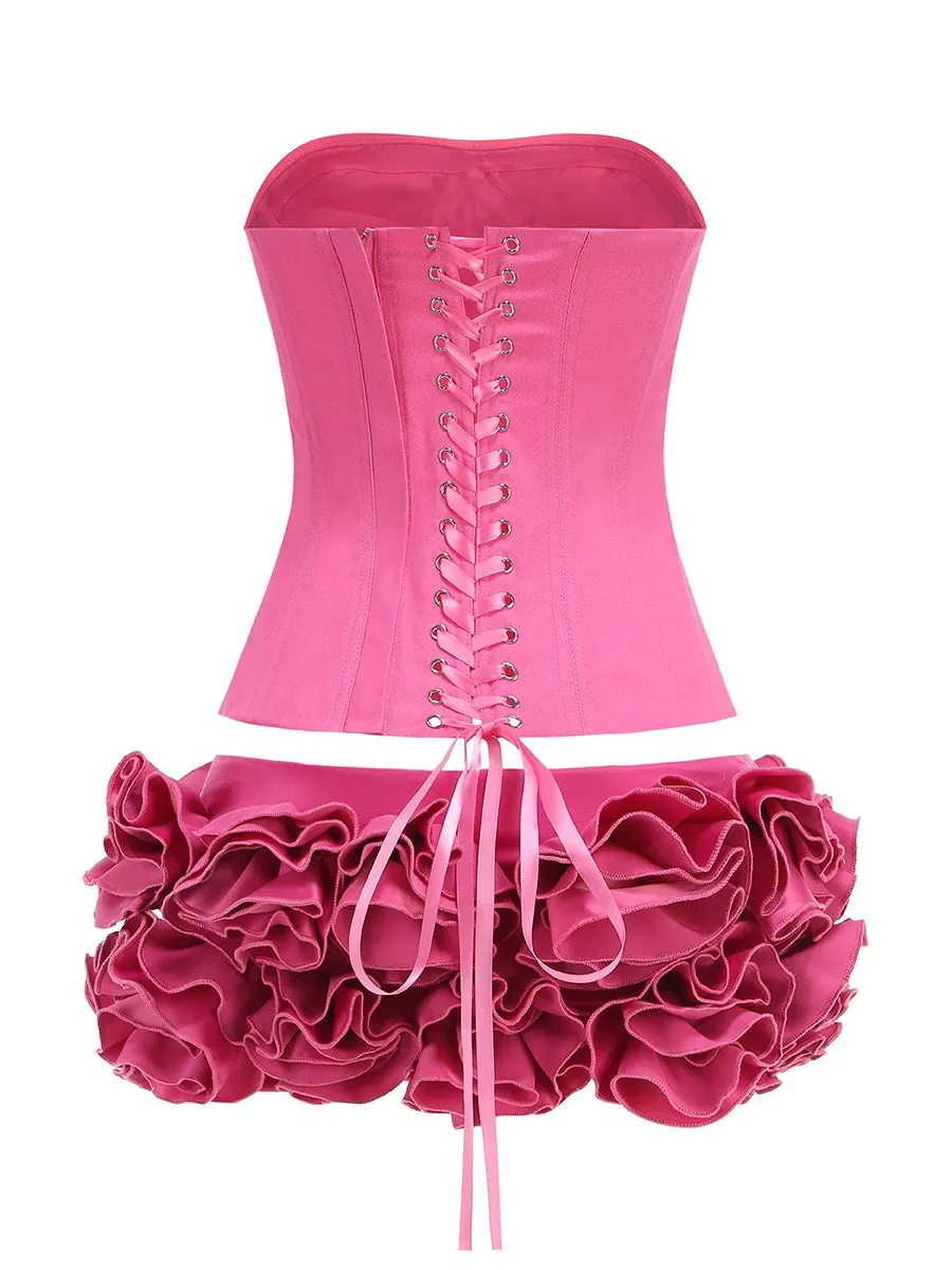 Corset Top And 3d Flower Micro Skirt Set