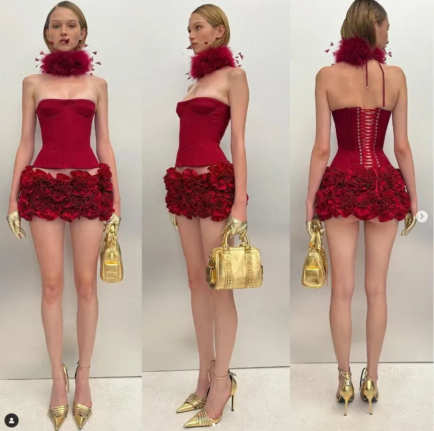 Corset Top And 3d Flower Micro Skirt Set