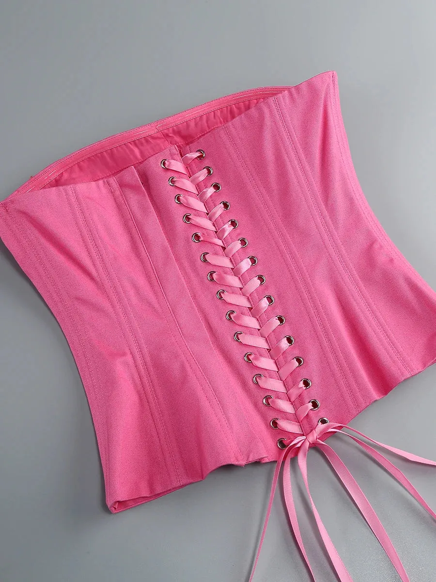 Corset Top And 3d Flower Micro Skirt Set