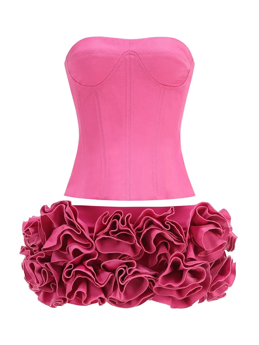 Corset Top And 3d Flower Micro Skirt Set
