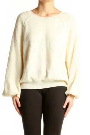 Cream Textured Balloon Sleeve Sweater
