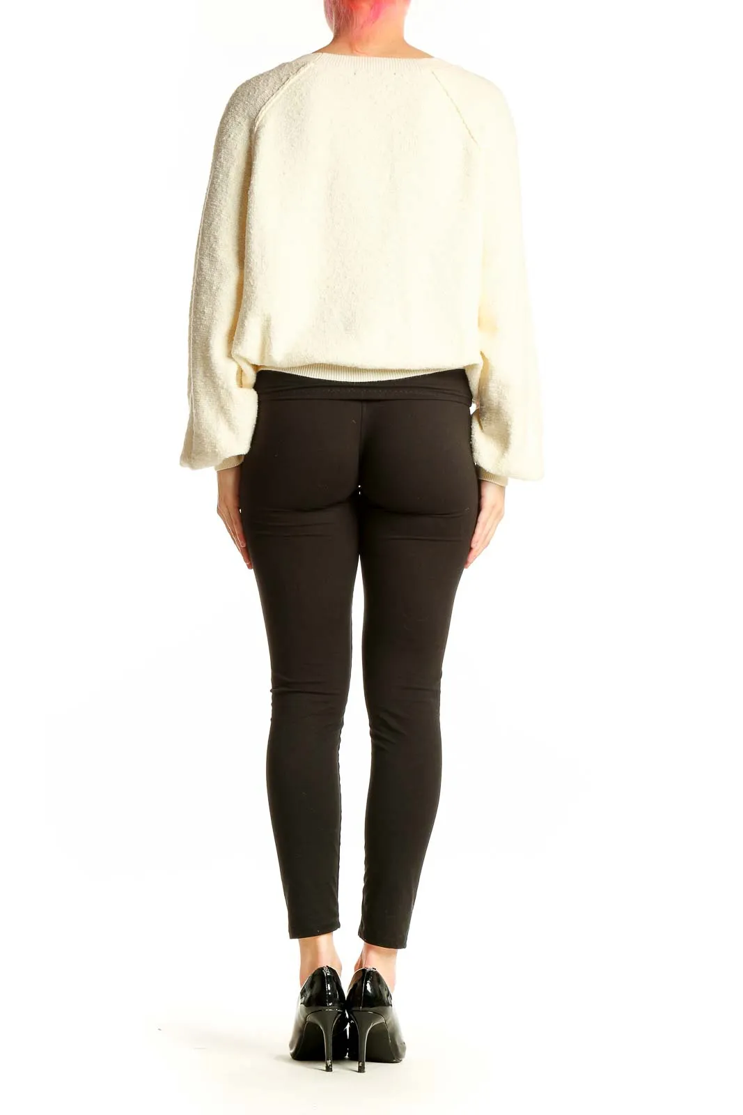 Cream Textured Balloon Sleeve Sweater