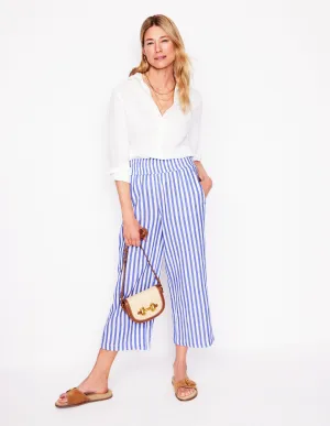 Cropped Double Cloth Trousers-Bright Blue Stripe
