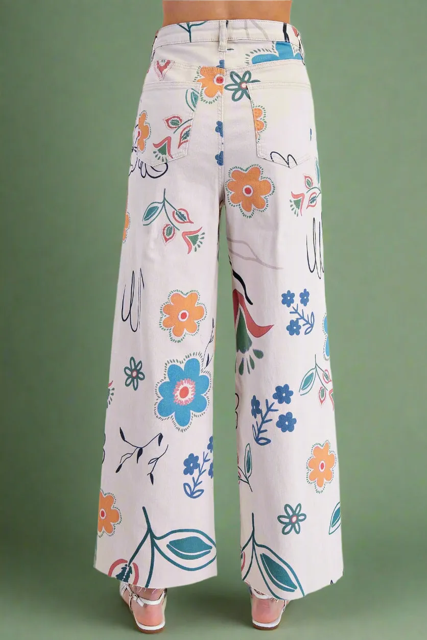 Flower Power Wide Leg Pant - Gray