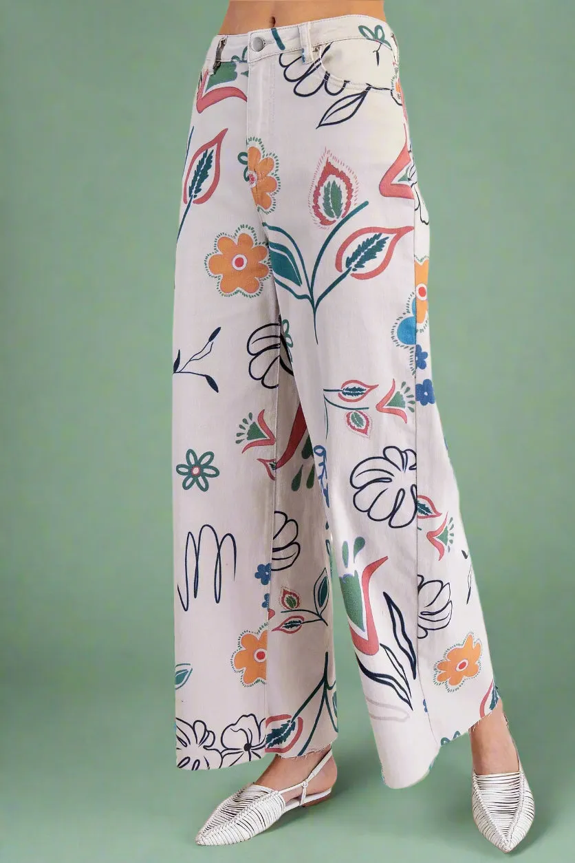 Flower Power Wide Leg Pant - Gray