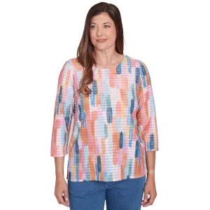 Free Spirit Knit Brushstrokes Mini Ruffle Shirt Petite