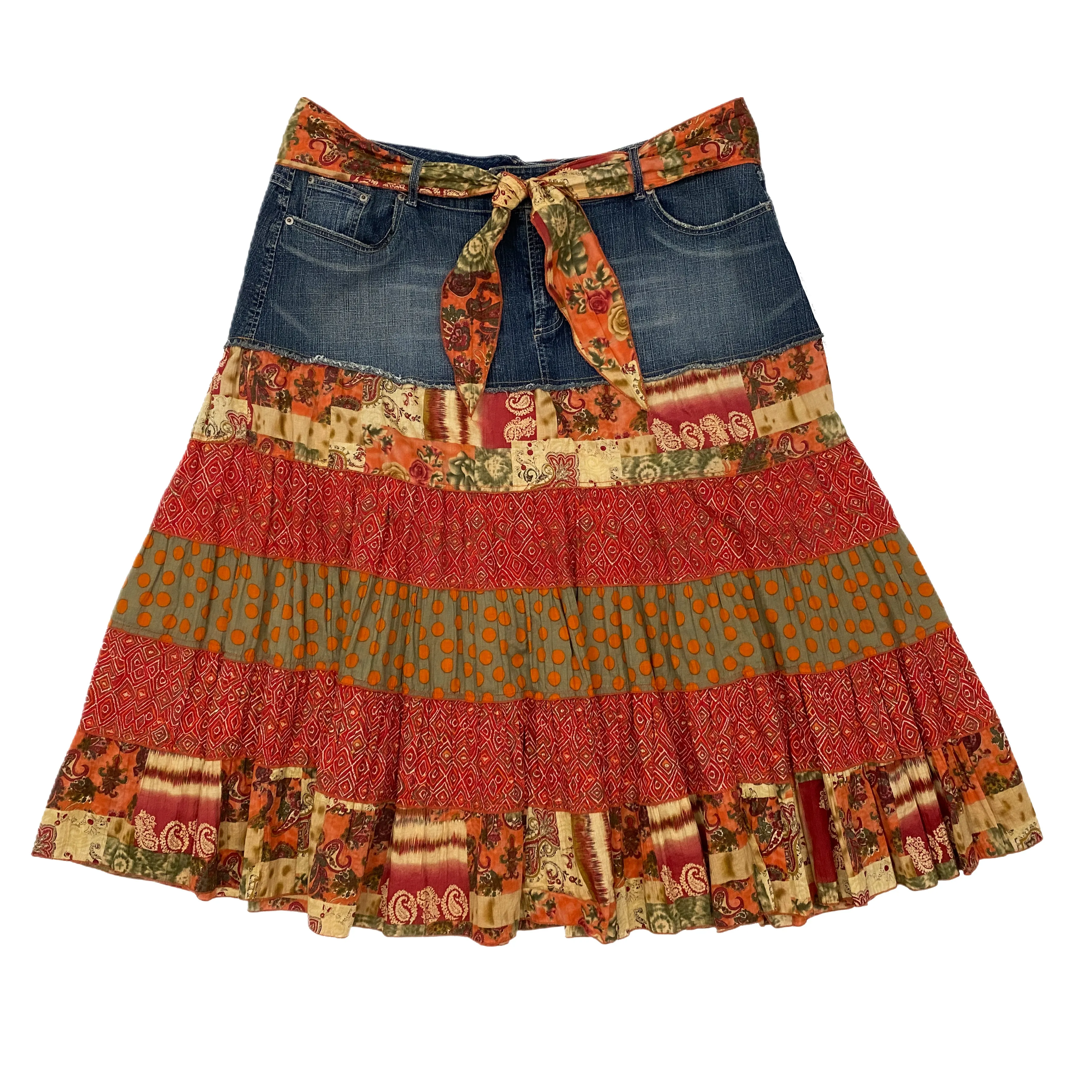 Funky Denim Tiered Midi Skirt (2X)
