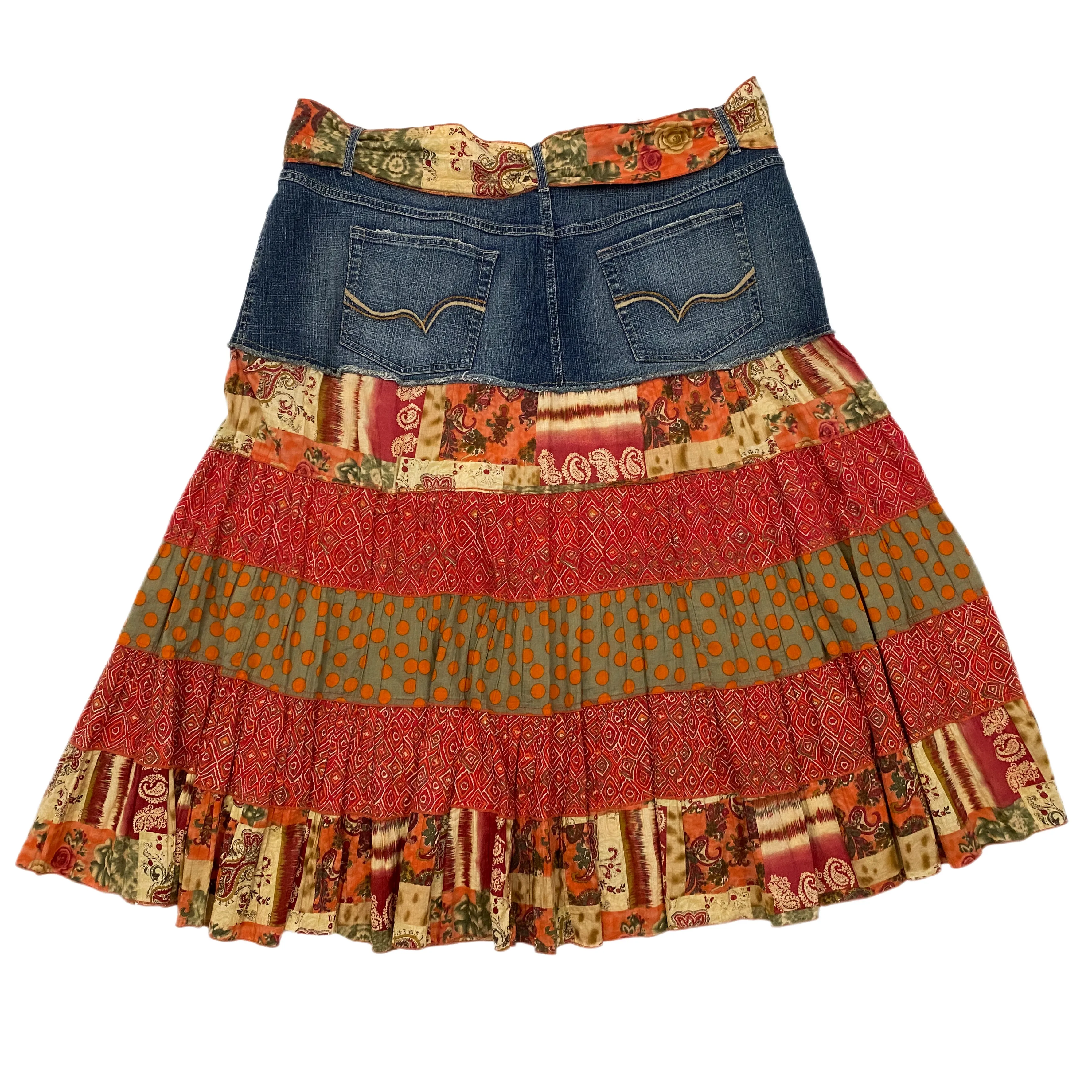Funky Denim Tiered Midi Skirt (2X)