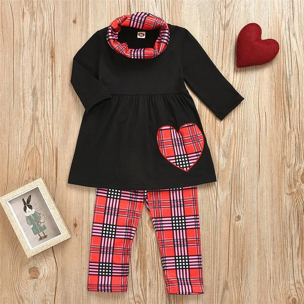 Girls Heart Long Sleeve Top & Printed Pants & Scarf Kids Apparel Wholesalers