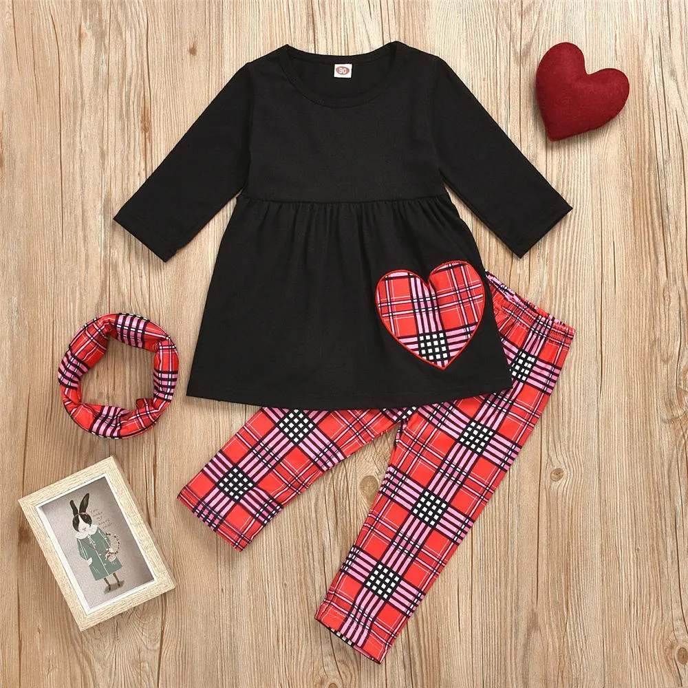Girls Heart Long Sleeve Top & Printed Pants & Scarf Kids Apparel Wholesalers