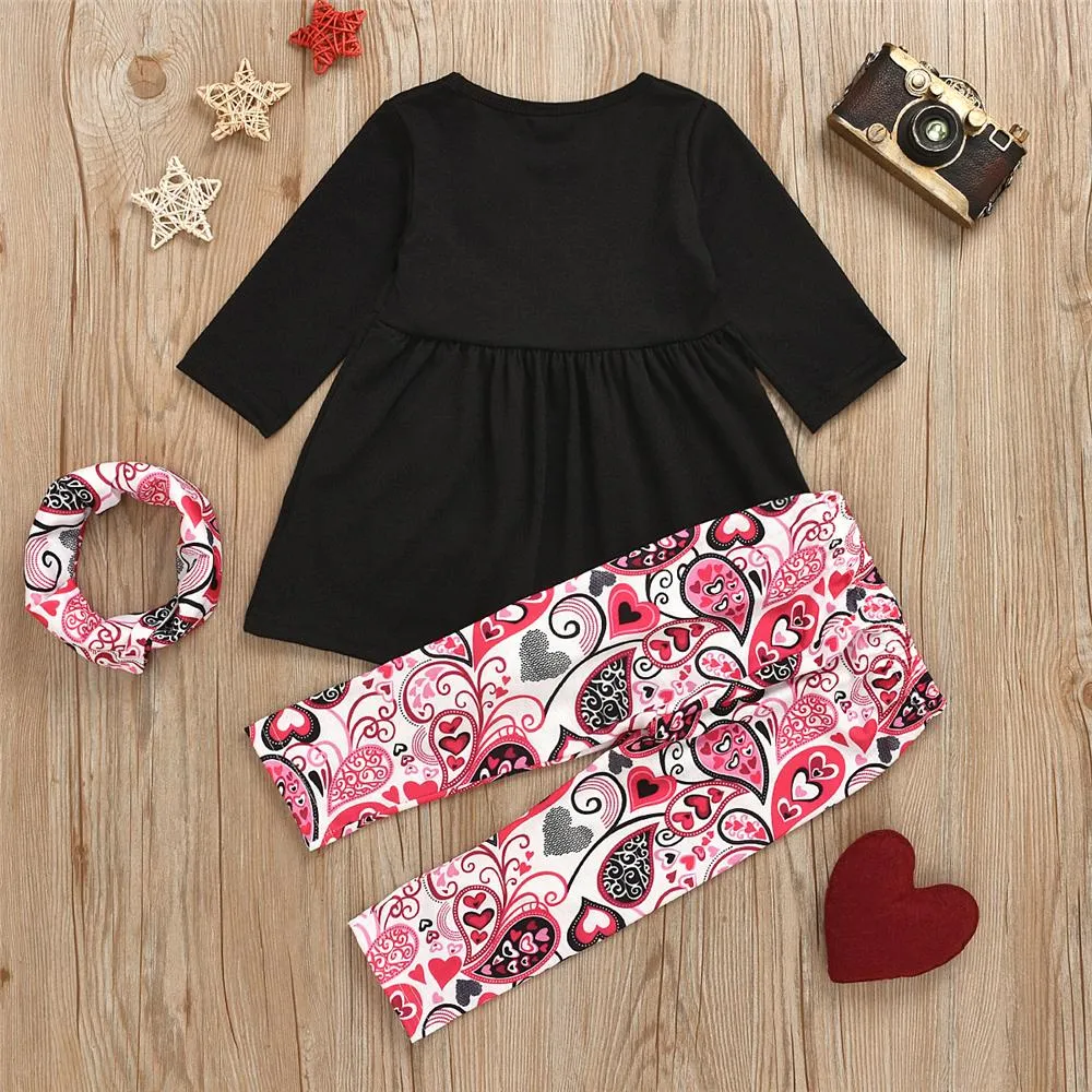 Girls Heart Long Sleeve Top & Printed Pants & Scarf Kids Apparel Wholesalers