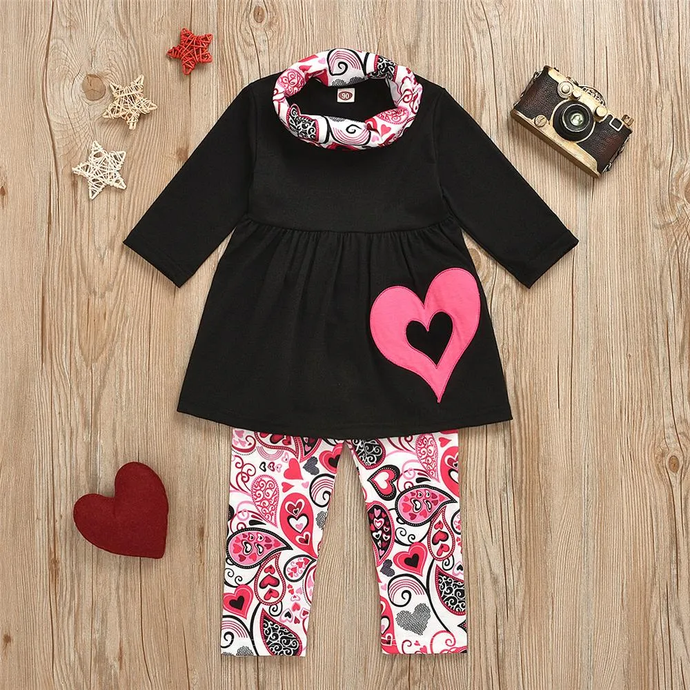 Girls Heart Long Sleeve Top & Printed Pants & Scarf Kids Apparel Wholesalers