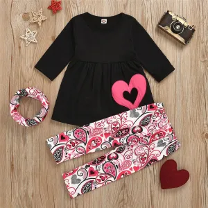 Girls Heart Long Sleeve Top & Printed Pants & Scarf Kids Apparel Wholesalers