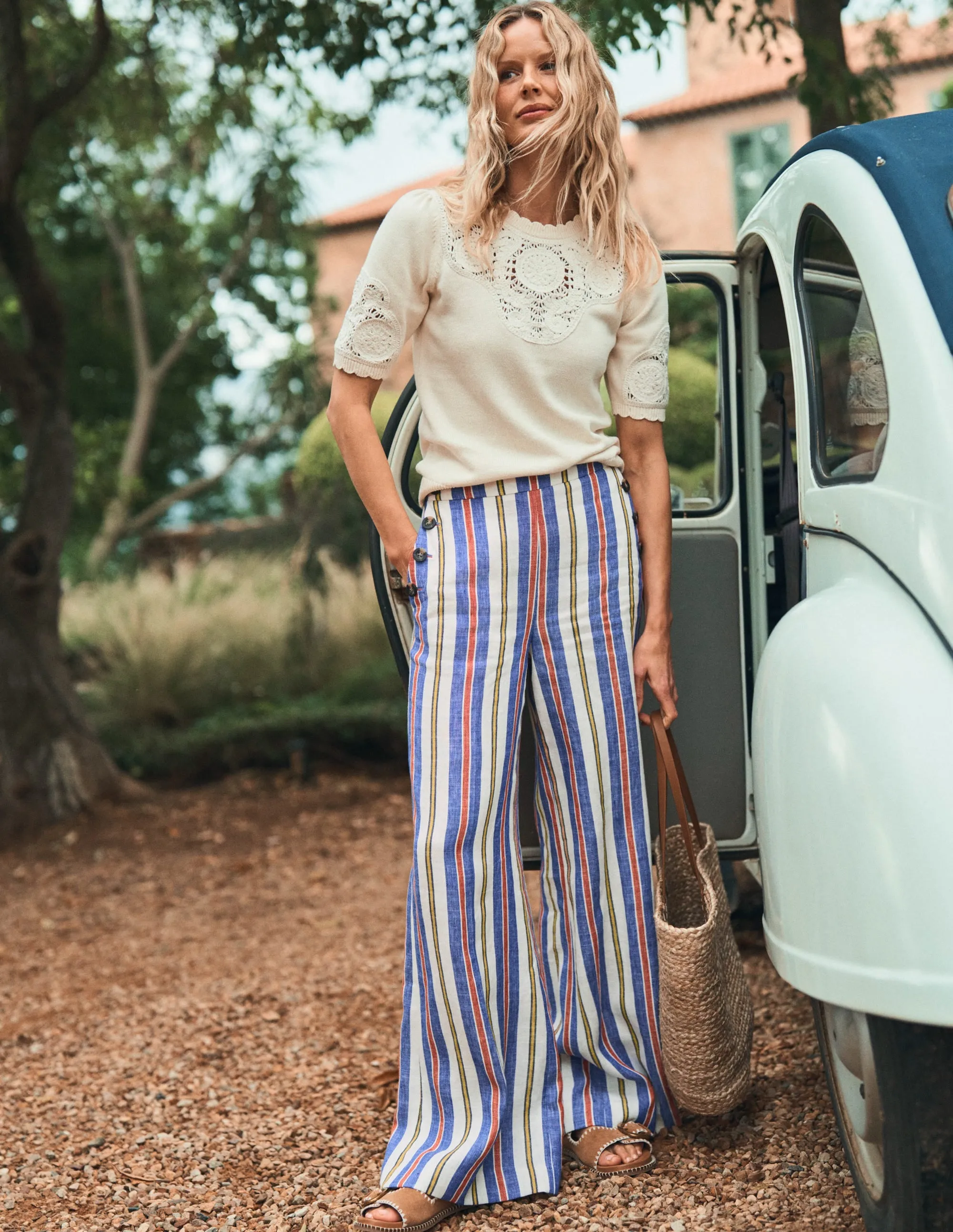 Greenwich Sailor Trousers-Bright Blue and Brown Stripe