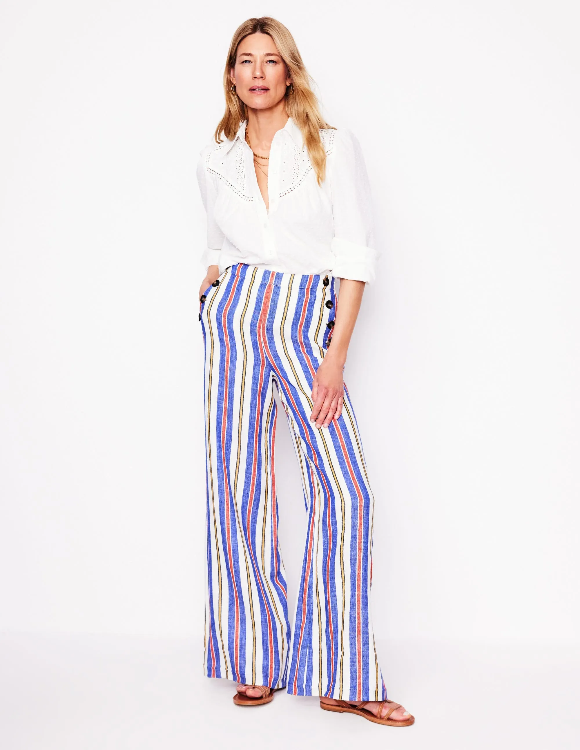 Greenwich Sailor Trousers-Bright Blue and Brown Stripe