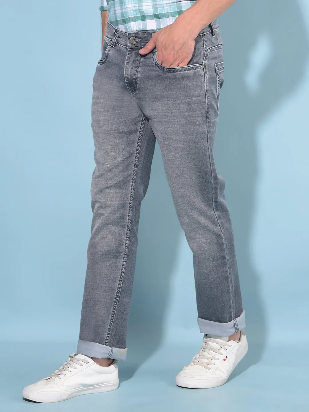 Grey Straight Cotton Jeans