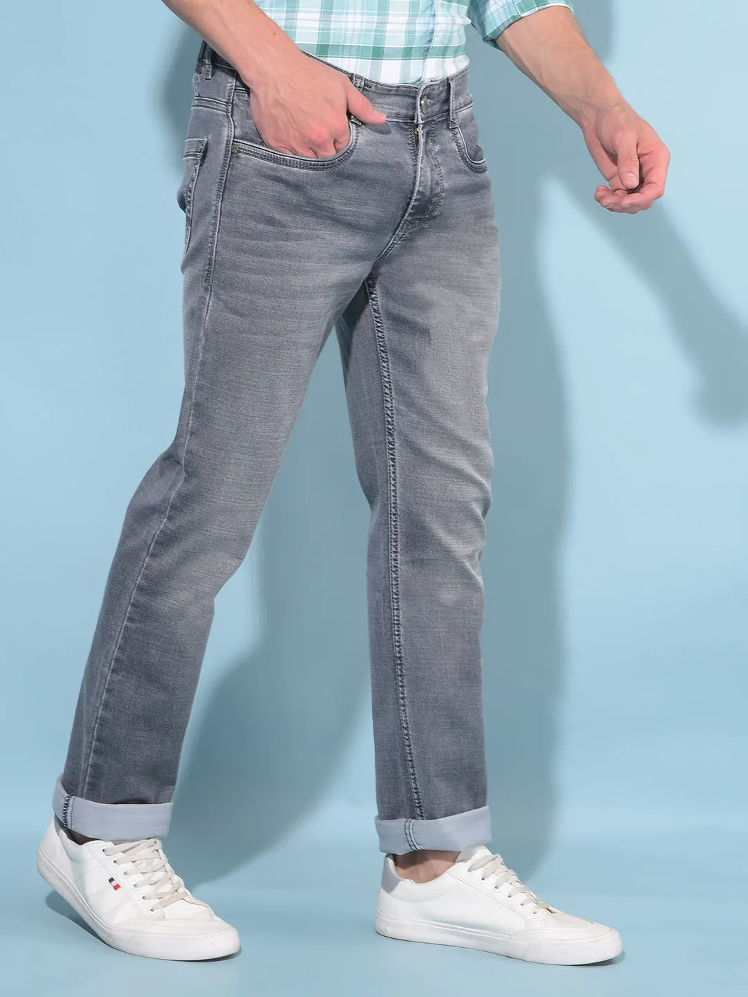 Grey Straight Cotton Jeans