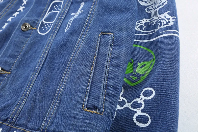 Hip Hop Fashion Printed Jeans Jacket Men  Autumn Winter Streetwear Denim Jackets Coats Cowboy Jacket Jaqueta masculina