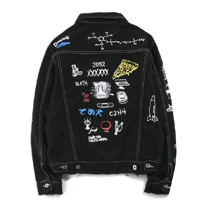 Hip Hop Fashion Printed Jeans Jacket Men  Autumn Winter Streetwear Denim Jackets Coats Cowboy Jacket Jaqueta masculina