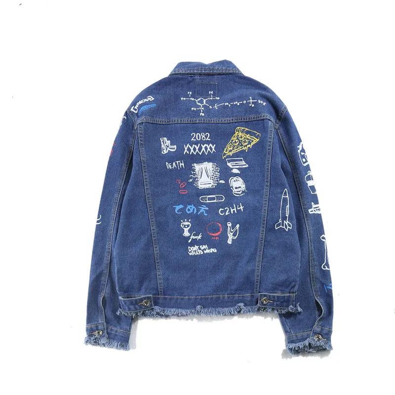 Hip Hop Fashion Printed Jeans Jacket Men  Autumn Winter Streetwear Denim Jackets Coats Cowboy Jacket Jaqueta masculina