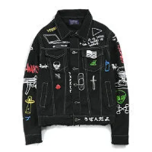 Hip Hop Fashion Printed Jeans Jacket Men  Autumn Winter Streetwear Denim Jackets Coats Cowboy Jacket Jaqueta masculina