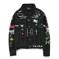 Hip Hop Fashion Printed Jeans Jacket Men  Autumn Winter Streetwear Denim Jackets Coats Cowboy Jacket Jaqueta masculina